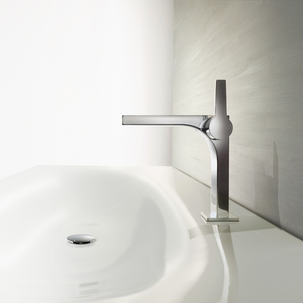 Close up product lifestyle image of the Keuco Edition 11 Single Lever Basin Mixer 150 with Pop Up Waste 51102 010000